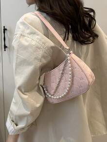 2025 New Pearl Chain Crossbody Bag, Women's Shoulder Bag, Compact Minimalist Commuter Bag, Sweet & Cute Summer Square Bag - Pink - View 6