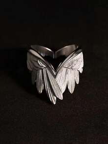 1pc Creative New Angel Wings Ring, Unisex Heart-Shaped Protective Pose Feather Adjustable Open Ring