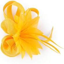 Fascinators Hats Women,Tea Party Fascinator Hair Clip With Feathers Wedding,Derby Hats Headbands - Ha9582-黃色 - 查看 4
