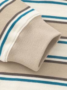 Balabala 2025秋季新款青少年男童条纹半拉链长袖卫衣 - 咖色調 - 查看 5