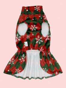 1 件格子雪花高领天鹅绒狗狗连衣裙圣诞节小狗裙子服装宠物服装猫服装带蝴蝶结适合小型犬 - 彩色 - 查看 9