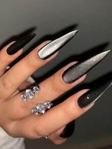 24Pcs Long Stiletto Crystal Red Cat Eye Tip Acrylic Press On Nails Xxl Long Fit Perfectly False Nails Set ,Include: 1Pc Jelly Glue And 1Pc Nail File, Cat Eye Nails For Women And Girls Daily Life And Rave Party Use Nail Supplies Nails