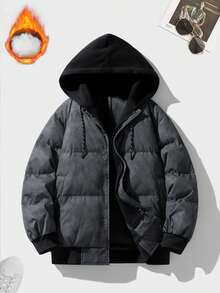 2025 New Men's Casual Hooded 2 In 1 Padded Coat, Winter , Fall - Black - View 2