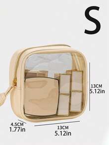 1 pieza Bolsa de aseo transparente impermeable, de gran capacidad y portátil para maquillaje, viajes al aire libre, natación, adecuada para guardar ropa interior, toallas, ropa en la maleta; tamaño mediano para cosméticos, lápiz labial; tamaño pequeño para cargadores, lápiz labial, fácil de llevar en el equipaje - Beis - Ver 7