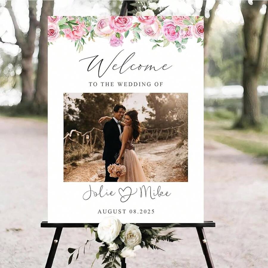 Personalized Wedding Welcome Sign With Photo, Customized Name Wedding Welcome Sign With Picture, Modern Welcome To Our Wedding Sign, Wedding Entrance Sign, Welcome Signs For Weddings Decorations#1 - 婚禮照片#19 - 查看 1