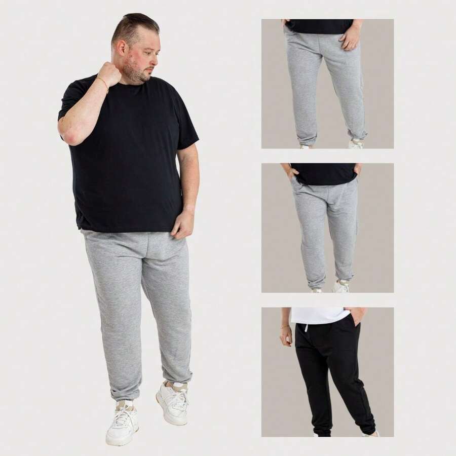 3-Piece Plus Size Jogger Pants Set For Men, Side Pockets - Casual And Sporty Fashion - 2 混合/黑色 - 查看 1