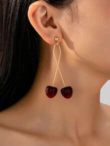 1 Pair Cherry Fruit Long Earrings, Suitable For Daily Wear - Red - View 9