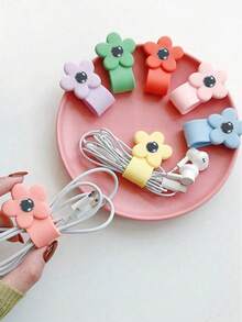 1pc Silicone Floral Earphone Cord Organizer, Suitable For Wired Earphones, Data Cables, Storage & Managementcharger Case Power Bank Phone Charger Digital Camera Accessories - Multicolor - View 2