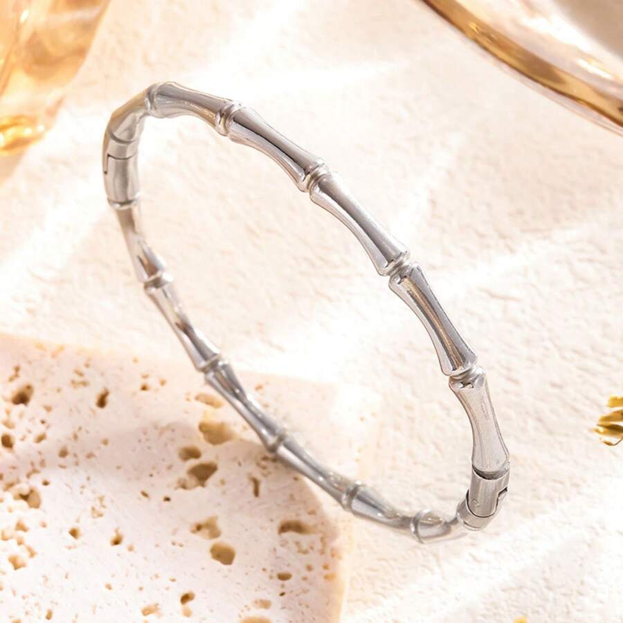 Solid 18k Stainless Steel Bamboo Bracelet For Women - Bạc - Xem 1