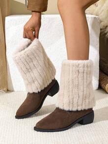 Botas de moda Otoño/Invierno 2025: Botas cortas de mujer con tacón grueso hasta la pantorrilla, botas con tubo metálico, versátiles para combinar con minifaldas, faldas largas, cortavientos, pantalones ajustados, leggings