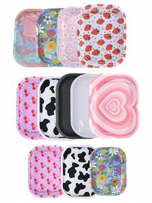 Wielokolorowa, wzorzysta, kwadratowa metalowa taca, materiał metalowy, nadaje się do papierosów, narzędzi do manicure, biżuterii, pędzelka do lakieru do paznokci, kryształków, praktyczny i dekoracyjny dodatek - Wielokolorowe - Zobacz 9