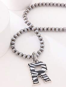 1pc Western Country Style Vintage Textured CCB Multicolor Leopard Print Black & White Plaid 26 Letter Minimalist Pendant Necklace, Sweater Chain