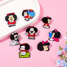 1/8 件经典卡通胸针套装可爱 Mafalda 珐琅别针服装背包珠宝金属徽章配饰送给朋友的礼物 - 均碼 - 查看 6