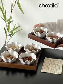 choxila 一套陶瓷甜点碗、甜点杯、小吃盘、荷叶形咖啡桌水果托盘、优雅坚果碗、餐盘、家居装饰配件，适合家庭聚会和下午茶 - 甜點碗 - 查看 3