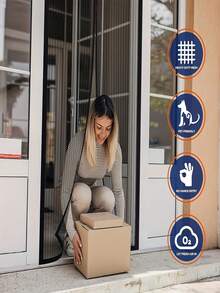 1 Puerta de malla magnética fácil de instalar - Entrada de aire fresco | Cortina de malla duradera y autosellante para todas las estaciones | Excelente para dormitorio y decoración del hogar, sin manos, divisiones.