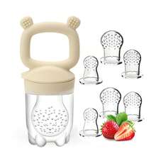 7pcs Silicone Baby Food Feeder, Cute Bear Shaped Infant Fruit Feeder Pacifier, Includes 6 Extra Silicone Food Pouches, Christmas, Halloween, Thanksgiving Gift - Multicolor - View 11