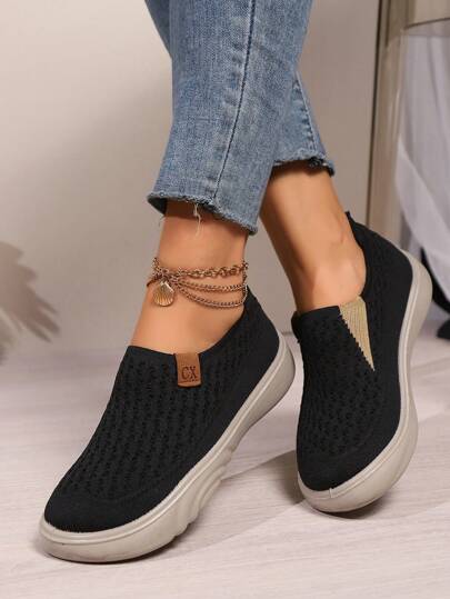 Zapatos deportivos casuales de mujer con suela gruesa, elásticos y transpirables, de estilo slip-on