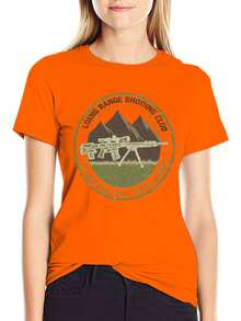 S~5XL Classic  Cotton Tee | Unisex American Size | 180gsm Fabric | Men's Vintage Military Sniper Graphic T-Shirt Funny Long Range Shooting Design Casual Wear Gift For Gun Enthusiasts Print | Beach & Casual Wear - 橘色 - 查看 5