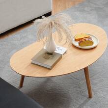 Small Oval Coffee Table, 33.85" Mid Century Modern Coffee Table For Living Room Study Room, Solid Wood Side Table, Center Table (Nature Wood Color, 33.85"Wx18.90"Dx12.40"H) - Natural Oak - Xem 3