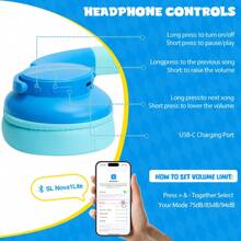 Qearfun Słuchawki z redukcją szumów dla dzieci, słuchawki bezprzewodowe, Bluetooth 5.3, głośność 74/85/94 dB, prawdziwa bateria 40H, szybkie ładowanie przez USB typu C, wbudowany mikrofon do szkolnego samolotu, różowo-niebieskie