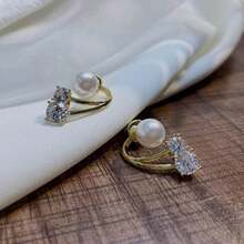 Boho Crystal Pearl Earrings Vintage Rhinestone Stud Earrings Cultured Freshwater Pearl Earrings Wedding Bridal Earrings Jewelry For Women,Rhinestone & Faux Pearl Decor Earring Jackets - 珍珠 - 查看 6