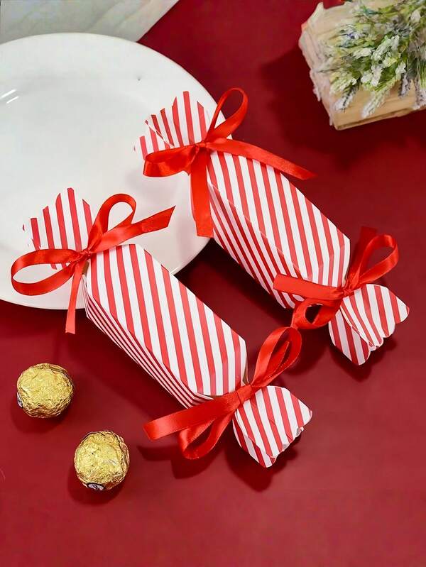 10/20 pièces Boîte à bonbons de Noël avec rubans, boîte d'emballage pour cadeaux de chocolats et de friandises faits maison, pour les décorations de cadeaux de Noël et du Nouvel An, décoration de fête et de mariage, boîtes d'emballage en papier pour chocolats et friandises