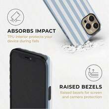 Funda protectora para teléfono con diseño de rayas azules (1 unidad), compatible con phone 16, 15, 14, 13, 12 Pro/Plus, elegante y moderna, resistente a golpes y caídas, con película protectora rígida y delgada. Funda - Blanco - Ver 4