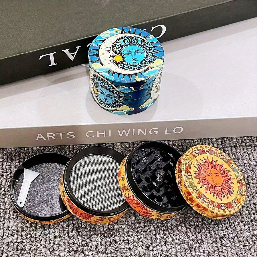 1.6/2/2.5英寸Moon Sun 香草研磨机金属四层研钵研磨机手动粉碎机锌合金波西米亚烟草草吸烟工具香烟雪茄配件礼物 - 月亮 - 查看 1