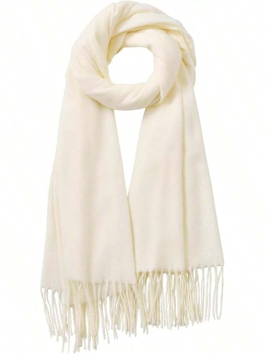 Bufandas para Mujeres, Bufanda de Invierno, Chales y Envolturas Clásicas de Pashmina, Bufandas con Sensación de Cachemira para Mujeres, Bufandas Largas - Crema blanca - Ver 1
