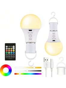USB Rechargeable LED Bulb, Type-C Charging Port, Outdoor Charging Lamp, Portable LED Bulb, Night Market/Camping Lamp, Fishing Light, Multi-Function, Hanging Capable, Power Outage Emergency, Stepless Dimming, Large Battery Capacity, 3 Color Modes (RGB), Long-Lasting, High Brightness LED, Charging Protection, Uniform Lighting, Wide Illumination Range