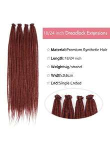 18/24 Inch 40 Strands Dreadlock Hair Extensions,Synthetic Hippie Single Ended Handmade Dreads,Thin 0.6cm Width Straight Reggae Style Dreadlocks For Woman - 臟橘色 - 查看 2