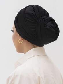 1件装女士经典纯色优雅单层即戴式垂褶头巾，时尚优雅长款垂褶头巾，防滑透气柔软莫代尔针织面料，适合日常瑜伽、运动、户外穿着。