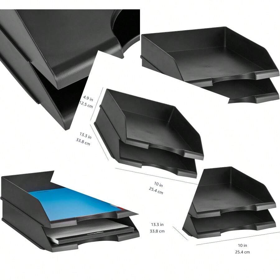 Stackable Office Letter Organizer Desk Tray Pack Of 2 Black