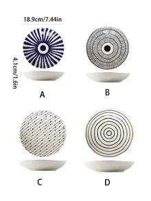 1 đĩa gốm họa tiết hình học Bắc Âu 7,5 inch, đĩa đựng salad/tráng miệng sọc xanh tròn cổ điển, thích hợp cho bữa ăn gia đình hàng ngày, đĩa đựng sữa chua yến mạch bánh mì kẹp bữa sáng, đĩa đựng trái cây phòng khách nhà hàng, quà tặng - Nhiều màu - Xem 5