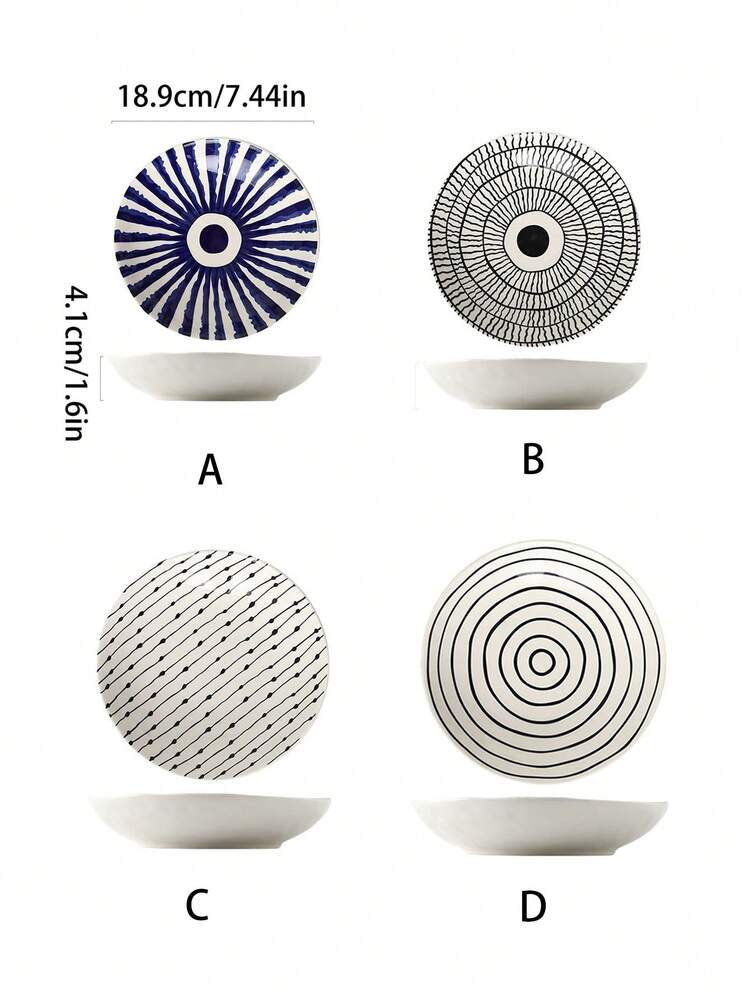 1 đĩa gốm họa tiết hình học Bắc Âu 7,5 inch, đĩa đựng salad/tráng miệng sọc xanh tròn cổ điển, thích hợp cho bữa ăn gia đình hàng ngày, đĩa đựng sữa chua yến mạch bánh mì kẹp bữa sáng, đĩa đựng trái cây phòng khách nhà hàng, quà tặng - Nhiều màu - Xem 5