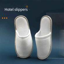 12pcs Disposable White Home Slippers, Unisex Spa Slippers, Bulk Hotel Slippers, Suitable For Guests, Non-Slip Sole, Closed Toe, Fluffy Guest Shoes, No Power Needed, Applicable For Bathroom, Wedding, Shoeless Home