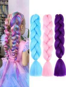 1/3件/包 24英寸彩色巨型编织接发，纤维扭辫接发，彩虹色合成接发，适合女孩，完美适合青少年DIY发型，适合所有种族，是圣诞节、新年、万圣节和其他节日的理想礼物，角色扮演，发饰。 - 彩色 - 查看 1