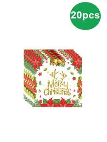 10 Stücke Weihnachts-Teller mit Weihnachts-Elch-Glocken-Kranz Einwegteller Party Zubehör, Weihnachtliche Geschirr-Serie mit Stechpalme beinhaltet: Pappteller, Dessert-Teller, Pappbecher und Servietten, perfekt für fröhliche Weihnachtsfeier Dekoration Neujahr