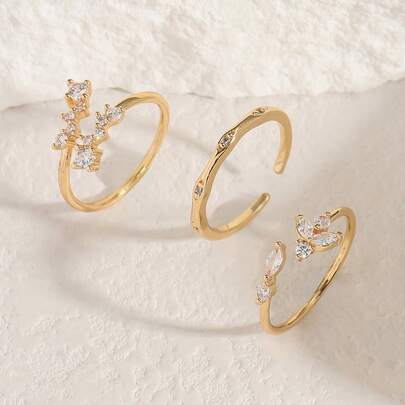 3pcs Minimalist Geometric Zirconia Rings, Women's Daily Party Gift