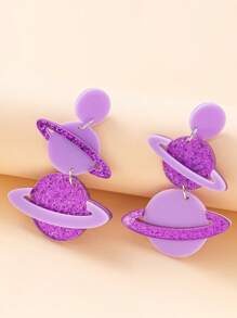 1 Pair Of Natural Element Planet Design Acrylic Composite Process Ear Needles And Earrings Are Dopamine Accessories For Fashionable Women