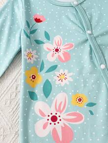 3pcs/Set Infant & Baby Girl Comfortable Cute Printed Crew Neck Long Sleeve Jumpsuit Set, Spring/Autumn - Multicolor - View 4