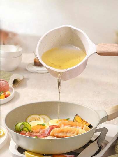 1pc Cast Aluminium Stone Milk Hot Oil Pot Sauce Pan Flat Bottom Milk Pot With Handle Nonstick Baking Pan Stockpot Butter Melting Pot Sturdy And Elegant, Cheese Pan For Oil Milk Chocolate Candy Cookware