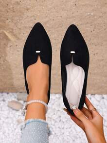 Giày Oxford nữ màu đen thời trang mùa xuân 2026, kiểu dáng mũi nhọn, chất liệu giả da lộn, đế bằng, thoải mái cho việc mang hàng ngày và hoạt động ngoài trời. - màu đen - Xem 7