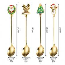 Christmas Spoon Fork Set,Stirring Mixing Spoons With Dessert Fork,Creative Christmas Tree Santa Stainless Steel Dessert Spoons For Xmas Party Tableware Decor Gift Home Dinner Coffee
