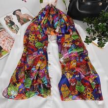 100% Mulberry Silk Scarf For Women Lightweight Long Scarves Beach Wraps Cover Up -Travel Photography Scarfhalloween - 藍紅貓 - 查看 11