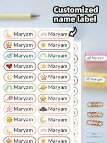 من 1 إلى 240 ملصق اسم شخصي بنجوم وقوس للأطفال، ملصقات اسم مخصصة صغيرة - ملصقات اسم مقاومة للماء، ملصقات قرطاسية مخصصة، مناسبة للحضانة والمدرسة والتخييم وتخزين الألعاب، مقاومة للماء، بدون كي، قابلة لإعادة الاستخدام - أبيض - مشاهدة 2