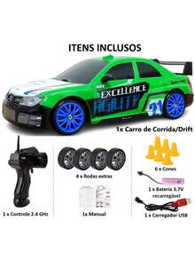 Subaru 4x4 Rechargeable Drift Control Racing Car 1:24 With 4 Extra Wheels - Green - View 2