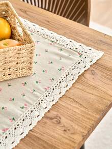1pc Cartoon Cherry Print Tablecloth, Vintage American Country Style Lace Edge, Multipurpose Cover For Dining Table, Kitchen, Coffee Table, Microwave, Cabinet, Daily Use, Holiday Party, Photography Background, All Season - Multicolor - View 11