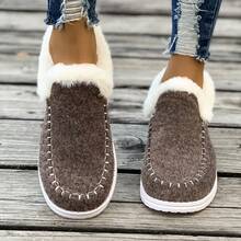 2024 New Women's Winter Shoes, Cross-Border Extra Large Thermal Lined Thickened Fur Edged Warm Flat Winter Shoes, Winter