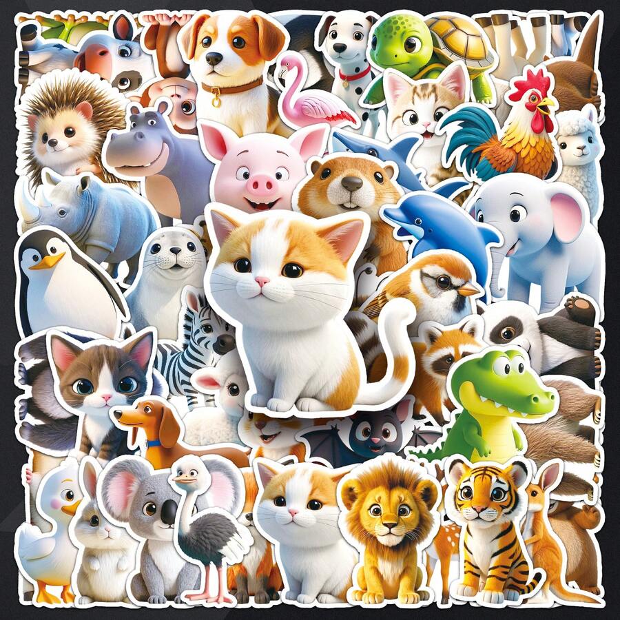 50 件可爱 3D 动物卡通考拉、树懒、大猩猩涂鸦装饰贴纸,适用于扁平水瓶、吉他 - 彩色 - 查看 1